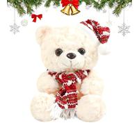 APPCRFM Christmas Bear Plush, 22cm White Bear With Red Hat And Scarf, Christmas Collection Cuddly Toys for Home Decor