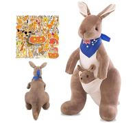 APPCRFM Kangaroo Plush Soft Toy, Animal Kangaroo Plush Toy, Kangaroos Mother and Baby Set, Soft and Comfortable Animal Home Decor Pillow, Children's Birthday Gift with Stickers - 32CM
