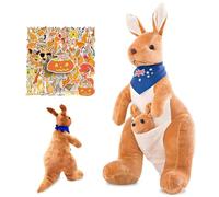 APPCRFM Kangaroo Plush Toy, Cute Kangaroo Plush, Kangaroos Mother and Baby Set, Soft and Comfortable Animal Home Decor Pillow, Children's Birthday Gift with Stickers - 32CM