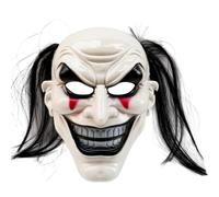 APPCRFM Soulless Clown Mask,Halloween Horror Clown Mask,Miling Demons Mas-k with Hair,Scary Ghost Smiling Dress-Up Props,Horror Role Play Props,Funny Costume Party Masquerade Decorations,Unisex