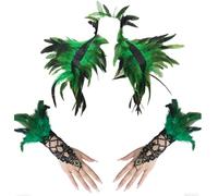 APPCRFM Womens Natural Feather Cape,feather shawl decoration,Gothic Costume Accessory Versatile Headpiece Bridal Accessory,Carnival Costume for Cosplay, Pride Outfits,Green