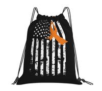Appendix Cancer Awareness America Flag Orange Ribbon Men Women String Backpack Large Swimming Bags Waterproof Drawstring Backpack For Sports Football Swim