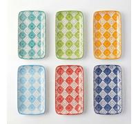 Appetizer Plates Set Dessert Plate - Rectangular Small Serving Plates for Sushi | Tapas | Snack - Colorful Ceramic Serving Dishes Set of 6 - Microwave and Dishwasher Safe - 8 inch