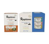 Applaws 100% Natural Adult Cat Food Bundle - Fish Selection in Jelly (12 x 70g) + Chicken Medley Pouches in Broth (12 x 70g), Tender Protein-Rich Recipes