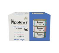 Applaws 100% Natural Wet Cat Food, Multipack Fish Selection in Broth 156 g Tin (Pack of 12)