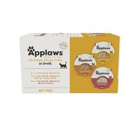 Applaws 100% Natural Wet Cat Food Pot, Multipack Chicken Selection in Broth for Adult Cats - Pack of 8 x 60g Pots