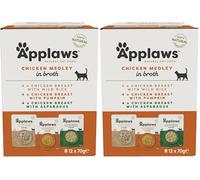 Applaws 100% Natural Wet Cat Food, Pouch Multipack Chicken Selection in Broth 70g, (12 x 70 g Pouches) (Pack of 2)