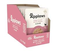 Applaws 100% Natural Wet Cat Food, Tuna Fillet with Pacific Prawn in Broth 12 x 70 g Pouches