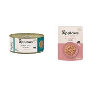 Applaws Natural Ocean Fish in Broth Wet Cat Food Tins 24 x 70g + Tuna and Salmon in Jelly Pouches for Adult Cats 16 x 70g