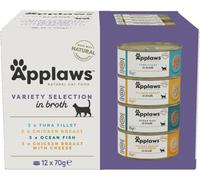 Applaws Natural Wet Cat Food, Multipack Chicken and Fish Selection in Broth 70 g Tin (Pack of 12)