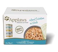 Applaws Natural Wet Cat Food, Multipack Chicken and Fish Selection in Broth 70 g Tin (Pack of 12)