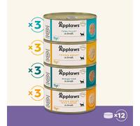 Applaws Natural Wet Cat Food, Multipack Chicken and Fish Selection in Broth 70 g Tin (Pack of 12)
