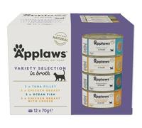 Applaws Natural Wet Cat Food, Multipack Chicken and Fish Selection in Broth 70 g Tin (Pack of 12)
