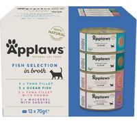 Applaws Natural Wet Cat Food, Multipack Fish Selection in Broth 70 g Tin (Pack of 12)