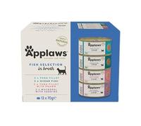 Applaws Natural Wet Cat Food, Multipack Fish Selection in Broth 70 g Tin (Pack of 12)