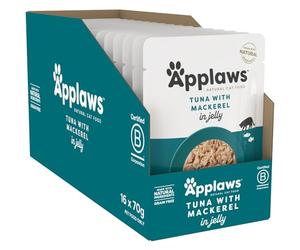Applaws Natural Wet Cat Food Pouch, Tuna with Mackerel in Jelly - 16 x 70g