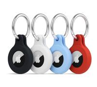 Apple AirTag Holder Silicone Case 4 Pack | Air Tag Tracker Cover and Keyring for Keys, Bag, Pet Collar, Luggage - Scratch Resistant, Fully Covered Anti-Lost Design