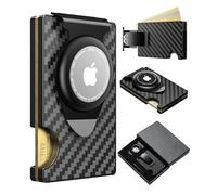 Apple Airtag Wallet Men Slim : Metal Air Tag Wallets Wallet with 2 Money Clip Replaceable Gift Boxed Set for Male Husband at Anniversay Brithday, Carbon black, Smart Wallet, Minimalist