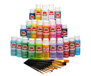 Apple Barrel, Art Lessons Paint and Brush Set, 34 pc Kit Including 23 59 ml Acrylic Paint Colors, 1 59 ml bottle of Mod Podge Matte, 10 FolkArt Brushes, 6 Video Lessons