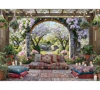 Apple Blossom Garden Mural, Waterproof Tapestry Curtain Outdoor Wall Hanging, party Decorations, photography Backdrop, Wall Art, Fence Decoration, Decor Wall Art & Outdoor Tapestry (W300cm x H180cm)