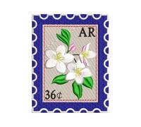 Apple Blossom Stamp 3 in Embroidered Patch - Arkansas State Stamp Travel Applique Patch - Iron-On Or Sew-On for Clothes Backpacks & Accessories - Vintage Flower Patches for Arkansas Lover
