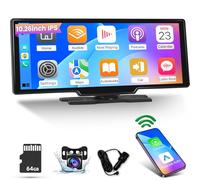 Apple Car Play Screen 10.3 inch Carplay Screen Portable IPS Car Touchscreen Unit, Wireless Android Auto FM Transmission Bluetooth for 7V-32V Vehicles +AHD Reverse Camera +64G TF Card