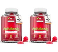 Apple Cider Vinegar Gummies with the Mother 1000mg - 90 Vegan ACV Gummies with Vitamin C, B12, B6, Folic Acid, Pomegranate & Beetroot - Gelatine Free - Made in the UK - Nu U Nutrition (Pack of 2)