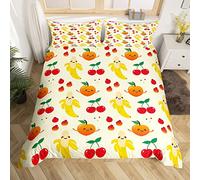 Apple Duvet Cover Single,Kawaii Bedding Set Novelty Cartoon Banana Cherry Fruit Comforter Cover For Kids Child Girls Women,Food Themed Quilt Cover Tropical Fruit Bedroom Decor