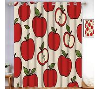 Apple Fruit Blackout Curtains for Living Room 2 Panel Set,Cute Cartoon Eyelet Curtains for Bedroom, Thermal Insulated Window Curtain Drapes, Black Out Curtain 84 Drop, Each Panel 52 x 84 Inch