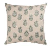 Apple Grove Linen Effect Extra-Large Cushion Cover in Indigo Blue and Green. Nature Inspired Geometric Trees and Blossom Print. 23x23" XL Square Cover Only.