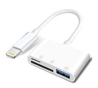 Apple Lightning to SD and TF USB Adapter for iPhone/iPad, 3 in 1 Card Reader, USB Flash Drive, Keyboard, Mouse, Hubs, MIDI, Micro SD TF Memory Card, Plug & Play