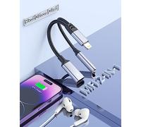 Apple MFi Certified 2-in-1 Headphone and Charger Adapter for iPhone,Lightning to 3.5 mm Headphone Jack Adapter，Converter Dongle Auxiliary Audio Splitter Charging Cable for iPhone 14 13 12 11,ipad