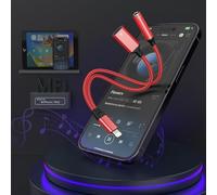 【Apple MFi Certified】2-IN-1 Lightning to 3.5mm Headphone Jack Adapter for iPhone and Charger Dongle,Earphones Converter Splitter Support Music+Charge and HiFi+Mic+Control for iPhone, Red (Can't Call)