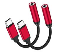 Apple MFi Certified 2 Pack USB C to 3.5mm Headphone Jack Adapter for iPhone 15/15 Pro/Pro Max/Plus, Type C Aux Dongle Cable for Samsung Galaxy S23/S23/S22/S21Ultra, MacBook,Note (Red)