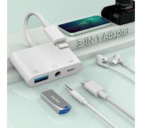 【Apple MFi Certified】 3-in-1 Lightning to 3.5mm Jack Headphone+Charge+Camera Adapter,USB to iPhone OTG Audio Aux Adapter Connect Flash Drive/Card Reader/Mouse/Keyboard/Earphone for iPhone 14 13 12 11
