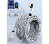 Apple MFi Certified 5M Right Angle Lightning Cable - Fast Charging Compatible with iPhone 14/13/12/11 Pro Max/Mini/XR/XS/X/8/7/6
