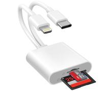 [Apple MFi Certified] Dual Slot SD Card Reader for MicroSD/SD, SD Card Adapter for iPhone, iPad and Mac, Dual Lightning and USBC Connector TF Card Viewer (2 Slot)
