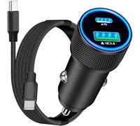 【Apple MFi Certified】iPhone 16 Car Charger Fast Charging, Rombica 52.5W USB-C&USB-A Car Power Cigarette Lighter PD/QC Type-C Fast Car Charge+Type-C Braided Cable for iPhone 16 15 Pro Max/Galaxy/Pixel