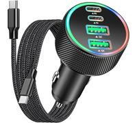 [Apple MFi Certified] iPhone 16 Car Charger, Rombica 4-Port 90W USB-C&USB-A Car Power Cigarette Lighter PD/QC Fast Car Charger with Type-C Braided Cord for iPhone 16/16 Pro/15 Pro/Galaxy S25/S24/Pixel