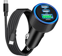 [Apple MFi Certified] iPhone 17 Car Charger, Rombica 3-Port 67W USB-C&USB-A Car Cigarette Lighter PD/QC Fast Car Charge with Type-C Braided Cord for iPhone 17/17 Pro Max/16 Pro/15/Galaxy S26/S25/Pixel
