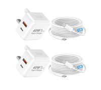 [Apple MFi Certified] iPhone 17 Pro Max Charger Fast Charge, 2 Pack 40W Dual Port USB C Charger Fast Charging UK Power Adapter with 3M USB C Charge Cable for iPhone 17/17 Pro/17 Pro Max/16 15 Pro Max