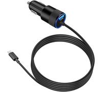 [Apple MFi Certified] iPhone Car Charger Fast Charging, Caiinei 4.8A Dual USB Power Rapid Car Charger Adapter Built-in 6FT Lightning Cable Quick Car Charging for iPhone 14 13 12 11 Pro XS XR X SE iPad