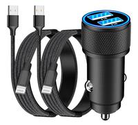 [Apple MFi Certified] iPhone Car Charger Fast Charging, Rombica 4.8A Dual USB Car Power Cigarette Lighter USB Car Charger Adapter+2Pack Lightning Braided Cable for iPhone 14 13 12 11 Pro XS XR SE iPad