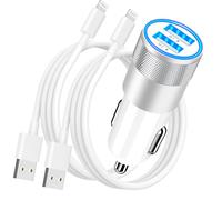 [Apple MFi Certified] iPhone Car Charger Fast Charging, Rombica 4.8A Dual USB Smart Power Cigarette Lighter USB Car Charger Adapter+2Pack Lightning Cable for iPhone 14 13 12 11 Pro/XS Max/XR/SE/X/iPad