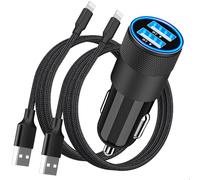[Apple MFi Certified] iPhone Car Charger Fast Charging, Rombica 4.8A Dual USB Smart Power Cigarette Lighter USB Charger with 2Pack Lightning Braided Cable for iPhone 14 13 12 11 Pro XS XR X 8 SE iPad