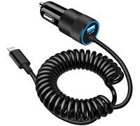 [Apple MFi Certified] iPhone Car Charger Fast Charging, Rombica 4.8A USB Car Power Cigarette Lighter Car Carplay Charger with 6FT Coiled Lightning Cable for iPhone 14 13 12 11 Pro Max XS XR X SE iPad