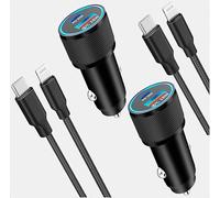 [Apple MFi Certified] iPhone Car Charger Fast Charging, Veetone 2Pack 66W USB-C PD&QC3.0 Power Cigarette Lighter USB Charger+Type-C to Lightning Braided Cord for iPhone 14 13 12 11 Pro XS XR X SE iPad