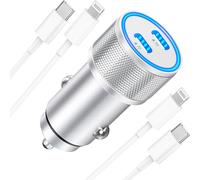 [Apple MFi Certified] iPhone Fast Car Charger, Linocell 40W Dual USB C Power Delivery All Metal Rapid Car Charger Adapter with 2Pack Type C to Lightning Cord Quick Car Charging for iPhone/iPad/Airpods