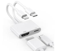 [Apple MFi Certified] Lightning and USB-C to HDMI Adapter for iPhone to TV, 2 in 1 4K@60Hz Lightning Type C Digital AV HDMI Adapter Cord for iPhone 17 16 15 14 13 12 11 XS XR X to TV/Projector/Monitor