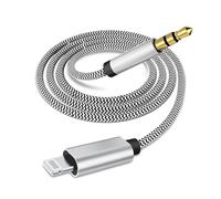 [Apple MFi Certified] Lightning to 3.5mm Aux Stereo Audio Cable,Nylon iPhone Aux Cord Adapter for Car Compatible with iPhone 14/13/12/11/XS/XR/X/8/7 to Speaker/Home Stereo/Headphone(3.3FT-Silver)
